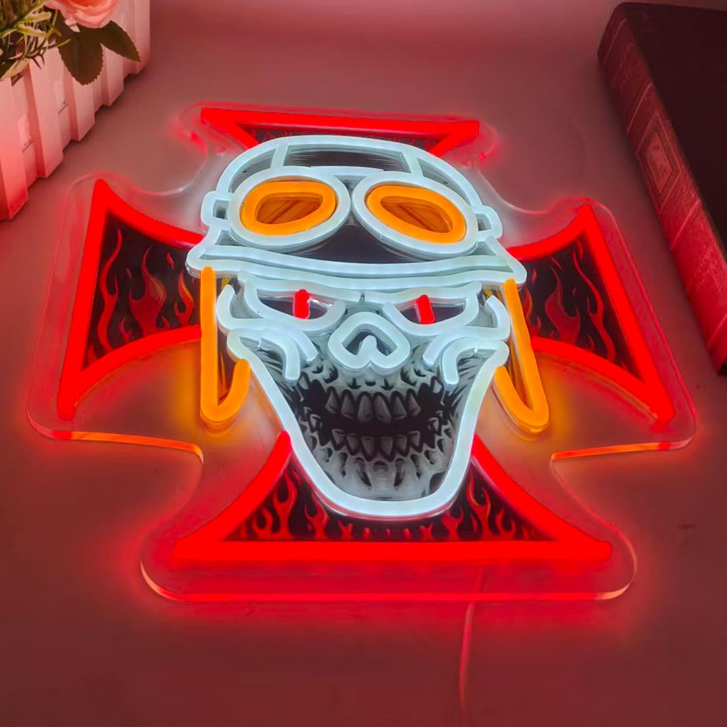 Biker Skull Cross LED Neon Sig - Lighting Christmas Decor review and price