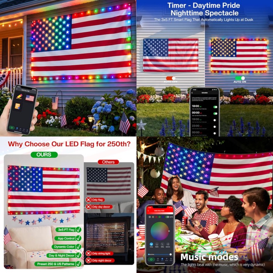 Smart Lighted American Flag 3x - Up Lighting Decor review and price