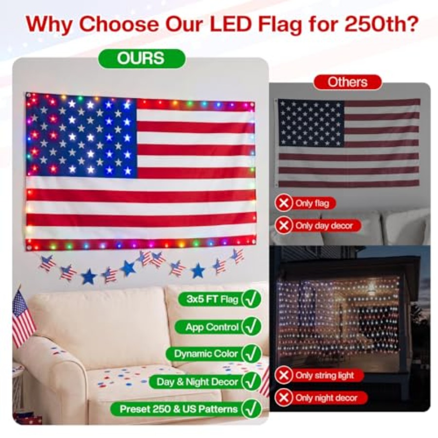 Smart Lighted American Flag 3x - Up Lighting Decor review and price